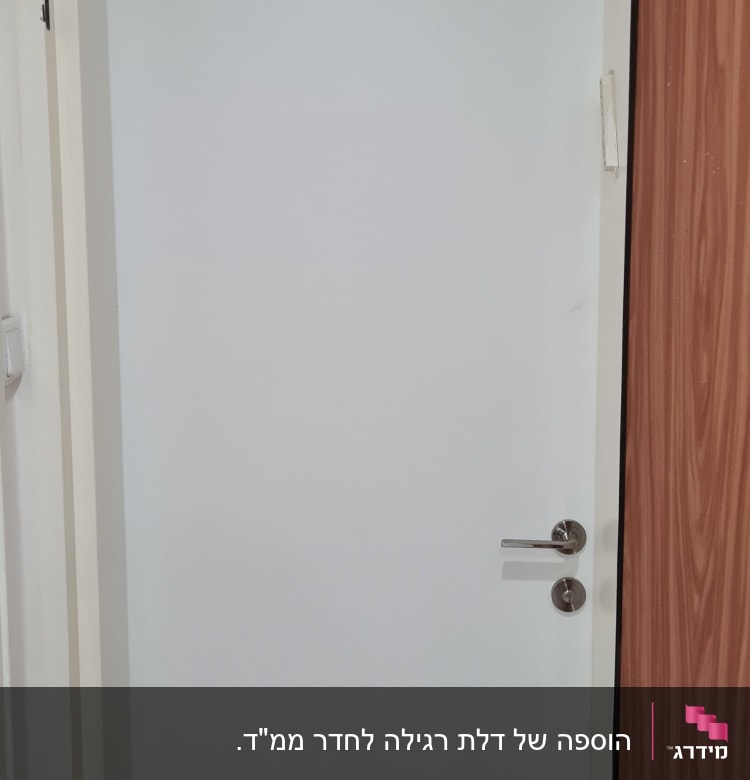 דלת לבנה עם ידית מתכת כסופה